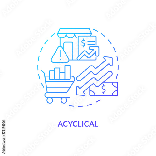 Acyclical blue gradient concept icon. Independence from cycles. Attribute of economic indicators abstract idea thin line illustration. Isolated outline drawing. Myriad Pro-Bold font used