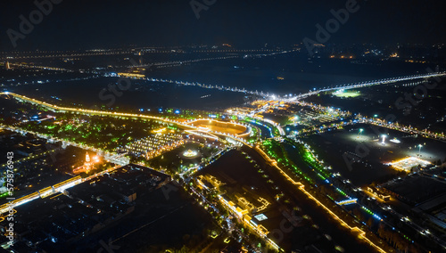 Aerial photography of Changle Gate and Zhengding Food Street in Zhengding Ancient City Wall, Zhengding County, Shijiazhuang City, Hebei Province, China © Changyu