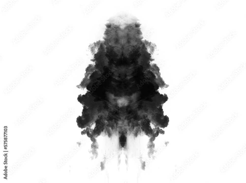 Black smoke cloud, fog or smokey flare and vector of steam or gas, mist explosion with a powder spray. Rorschach test, design element and texture isolated on a transparent background