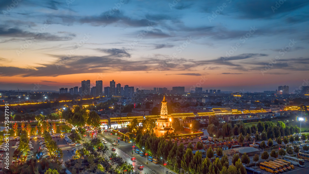 Fototapeta premium Aerial photo of Guanghui Temple in Zhengding Ancient City, Zhengding County, Shijiazhuang City, Hebei Province, China