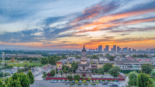Aerial photo of Guanghui Temple in Zhengding Ancient City, Zhengding County, Shijiazhuang City, Hebei Province, China
