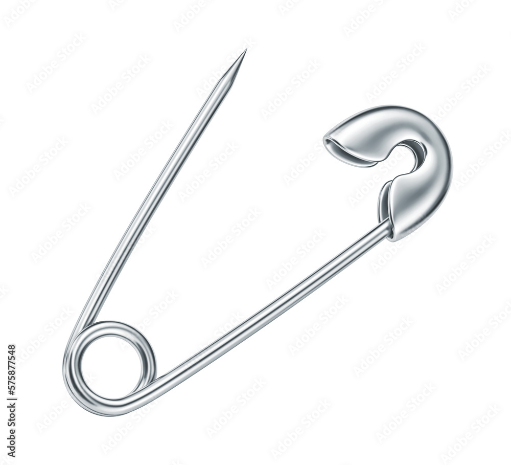 Silver safety pin isolated on white. Clipping path included Silver safety pin isolated on white. Clipping path included