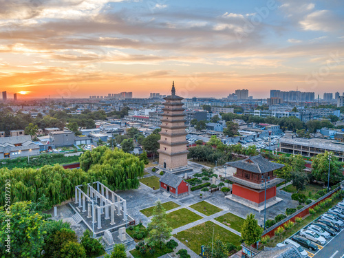 Aerial photography of Zhengding Kaiyuan Temple and Sumeru Pagoda in Zhengding County, Shijiazhuang City, Hebei Province, China