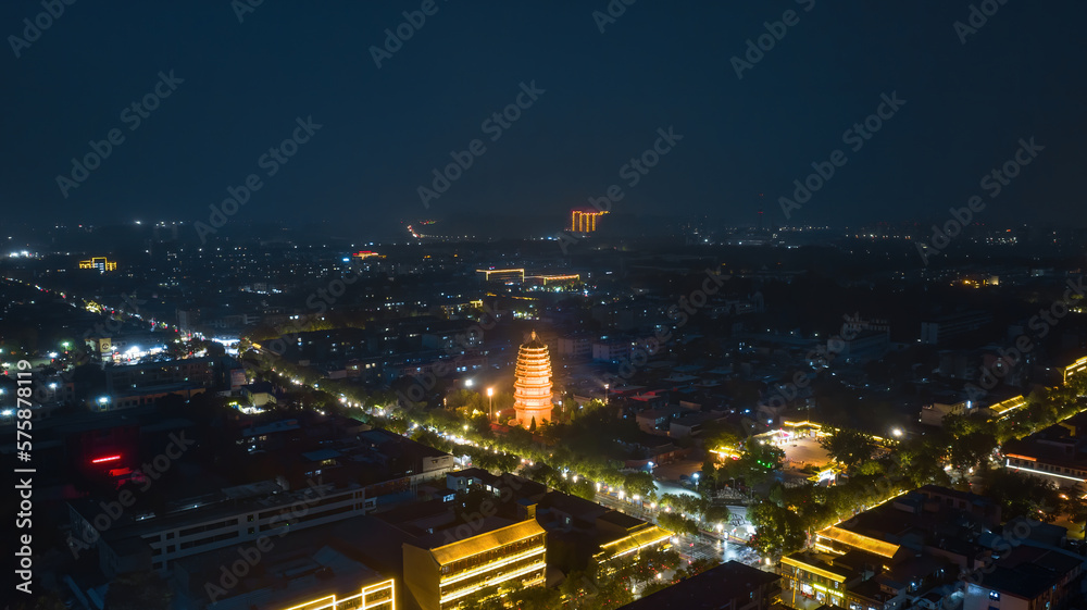 Aerial photo of Zhengding Tianning Temple and Tianning Temple Lingxiao Pagoda in Zhengding County, Shijiazhuang City, Hebei Province, China