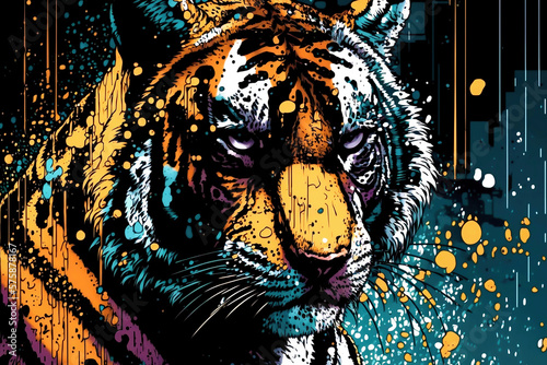 Tiger in pop art background wallpaper created with Generative AI technology
