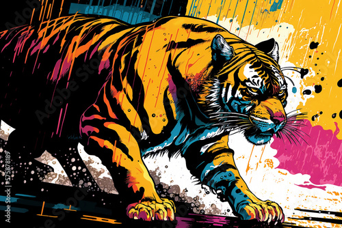 Tiger in pop art art design created with Generative AI technology
