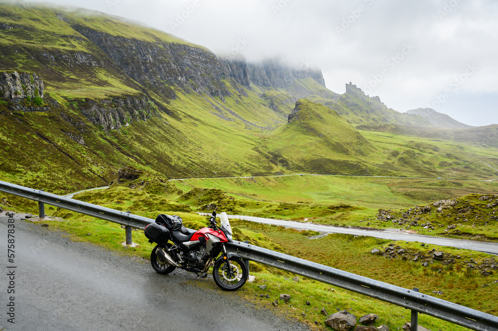 Adventure motorbike at the The Quiraing, Isle of Skye, Scotland