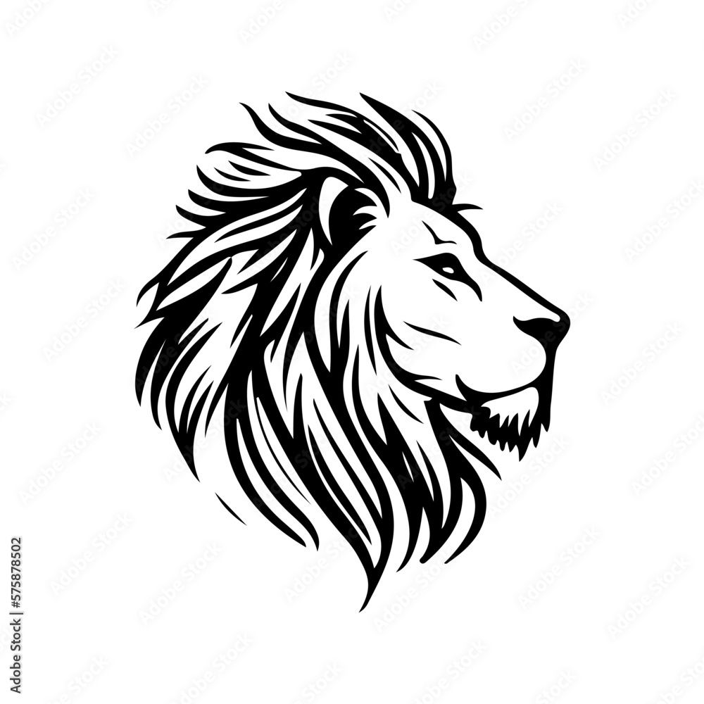 Lion Head Face Logo Silhouette Black Icon Tattoo Hand Drawn Outline 