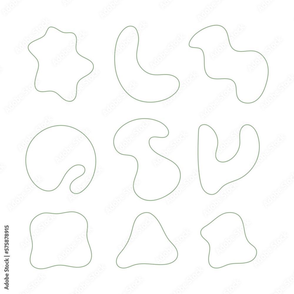 Set of green outline blob isolated for decoration artistic vector illustration.