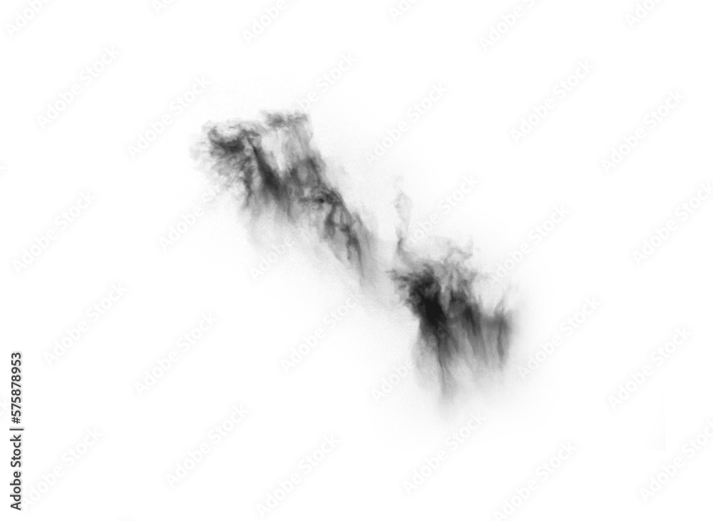 Fototapeta premium Black smoke cloud, fog or smokey flare and realistic vector of steam or gas, mist explosion with a powder spray and a design element texture isolated on a transparent and png background