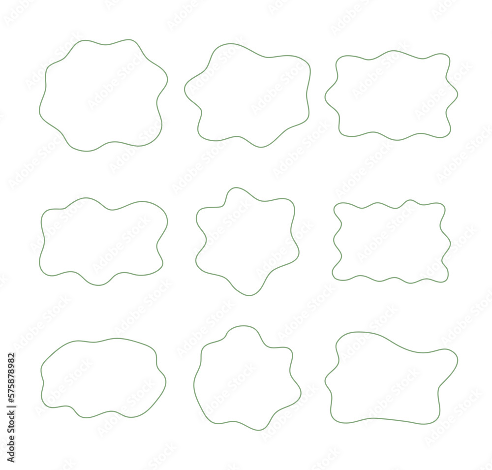 Set of green outline blob isolated for decoration artistic vector illustration.