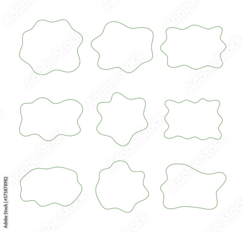 Set of green outline blob isolated for decoration artistic vector illustration.
