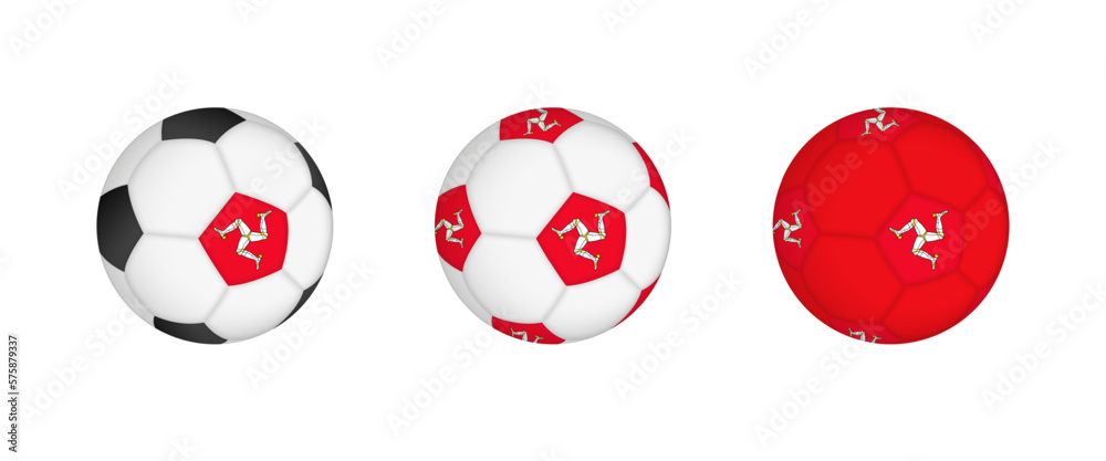 Collection football ball with the Isle of Man flag. Soccer equipment mockup with flag in three distinct configurations. Collection football ball with the Isle of Man flag. Soccer equipment mockup with flag in three distinct configurations.