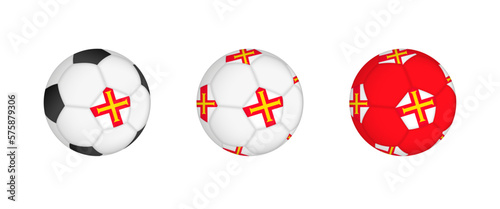 Collection football ball with the Guernsey flag. Soccer equipment mockup with flag in three distinct configurations.