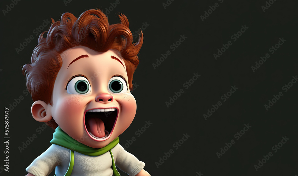 very excited little toddler boy laughing in joy isolated on dark background - Generative AI - obrazy, fototapety, plakaty 