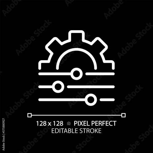 Adjustment pixel perfect white linear icon for dark theme. Personal changes. System regulation. Switch level. Customization. Thin line illustration. Isolated symbol for night mode. Editable stroke