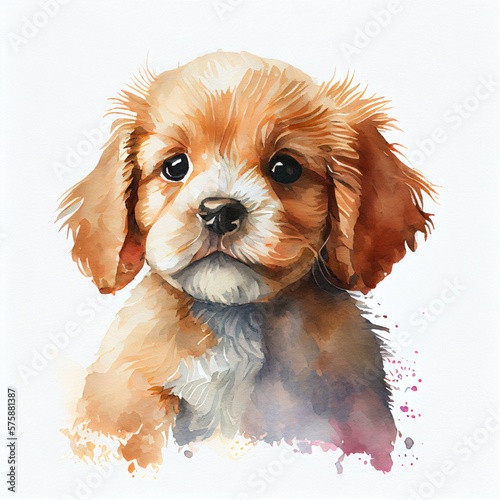 Fotografering Portrait of a cute puppy, watercolor illustration