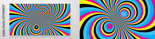 Abstract background made of distorted lines. Pattern with optical illusion. Psychedelic stripes. Op art design. Convex texture. Vector illustration for brochure, flyer, card, banner or cover.