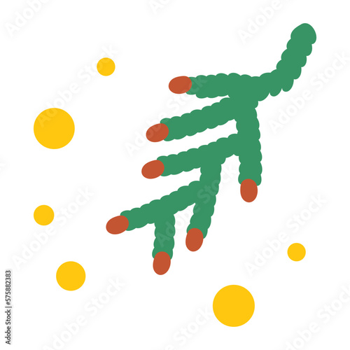 花粉を出すヒノキ。フラットなベクターイラスト。Pollen-releasing Japanese cypress. Flat designed vector illustration.