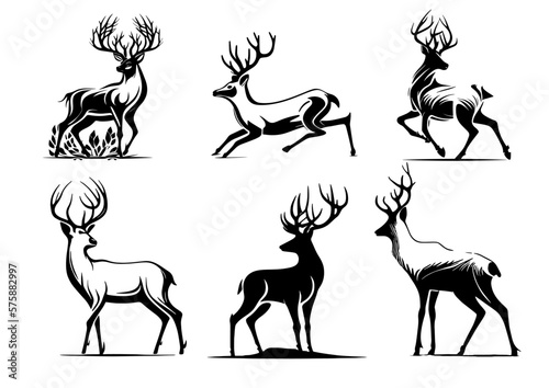 Fényképezés Vector 6 deer silhouettes