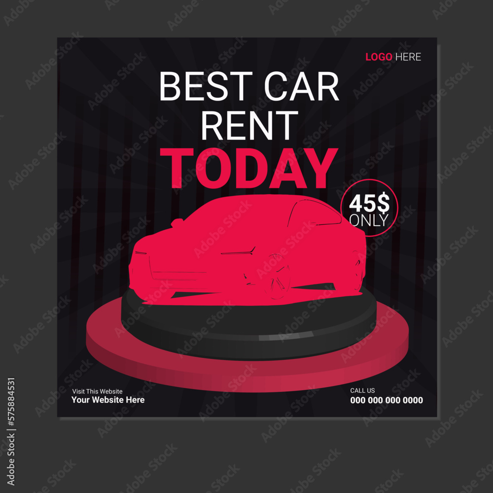 best car rent social media post design template.modern design with 3D ...