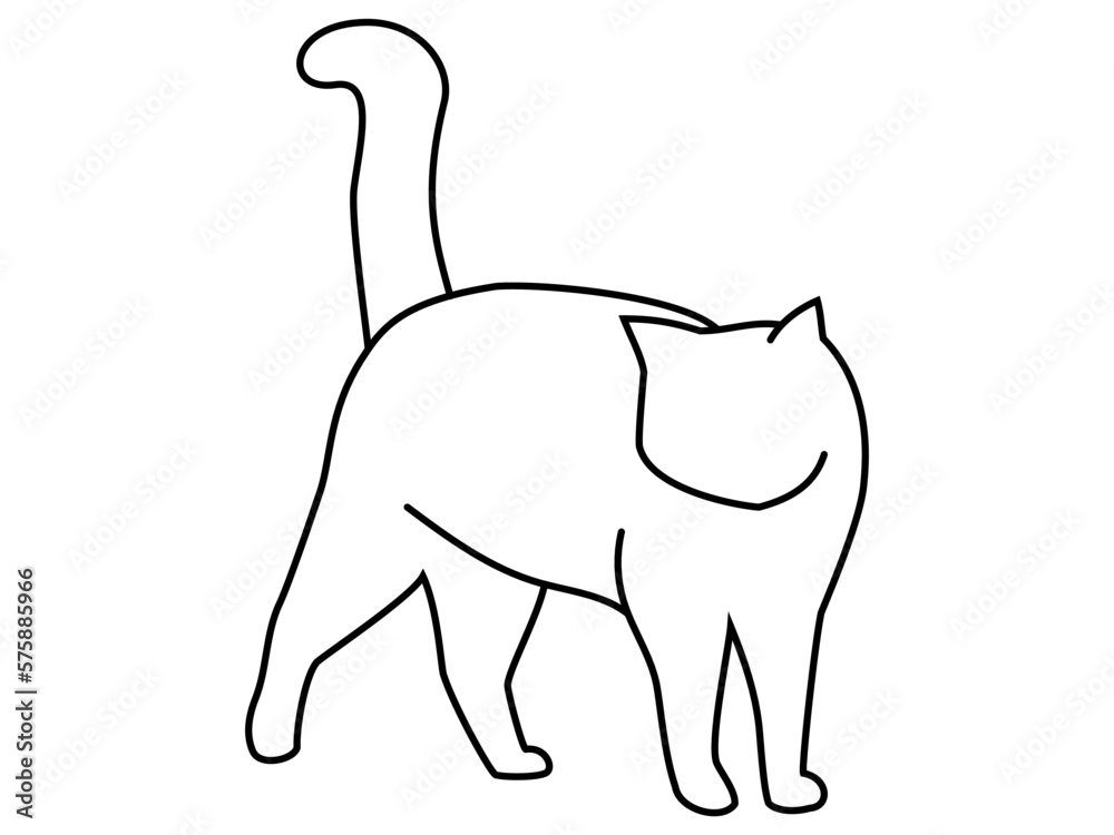 Obraz premium 立ち止まって一点を見つめる猫のシルエット（白）