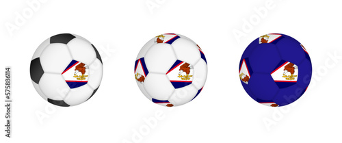 Collection football ball with the American Samoa flag. Soccer equipment mockup with flag in three distinct configurations.