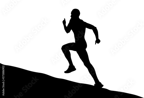 Foto black silhouette male runner running uphill on white background