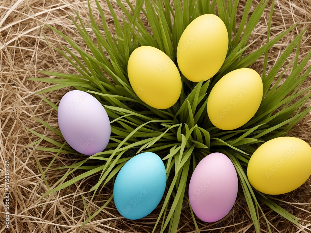 Colorful Dyed Easter Eggs Hidden in Grass in an Easter Egg Hunt Spring Scene Created with Generative AI and Other Techniques Colorful Dyed Easter Eggs Hidden in Grass in an Easter Egg Hunt Spring Scene Created with Generative AI and Other Techniques