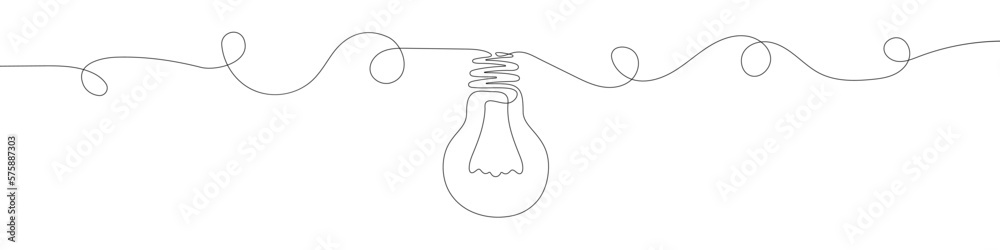 Obraz premium Linear background of light bulb. One continuous line drawing of a light bulb sign. Vector illustration. Linear light bulb icon isolated