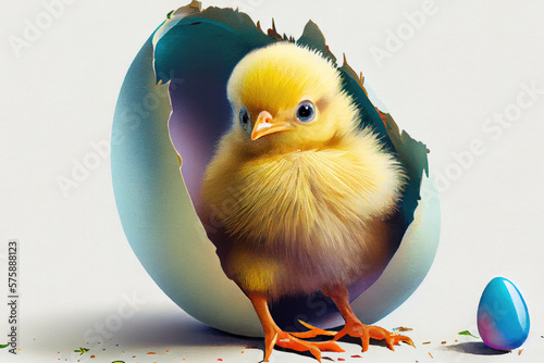 easter chicken and eggs created with Generative AI technology
