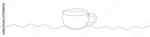 Continuous line drawing of cup. The mug one line icon. One line drawing background. Vector illustration. Cup black icon