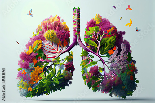 The image could depict a pair of lungs made from flowers and plants photo