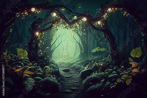 magic forest in the night created with Generative AI technology © Robert Herhold
