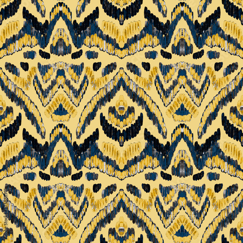 Colorful ikat pattern in vintage style. Elegant ethnic background. Hand drawn oriental art. Seamless geometric vintage texture. 