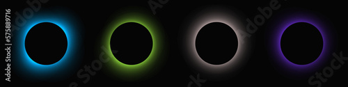 Set of circle illuminate light frames with color gradient