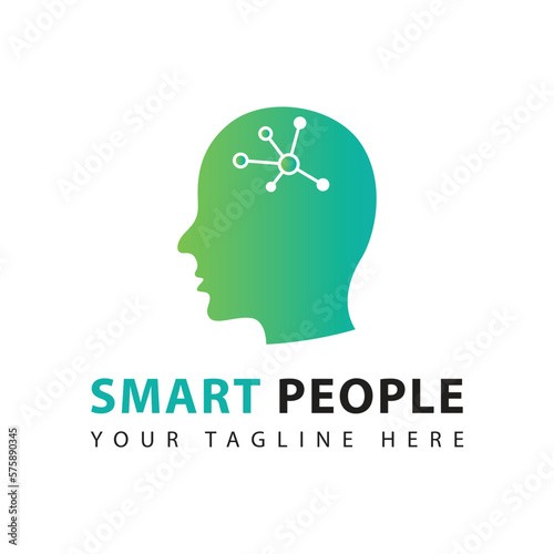 People head logo design template. Smart mind abstract icon. As technology ideas, work thinking, brain systems, psychology, knowledge and research.