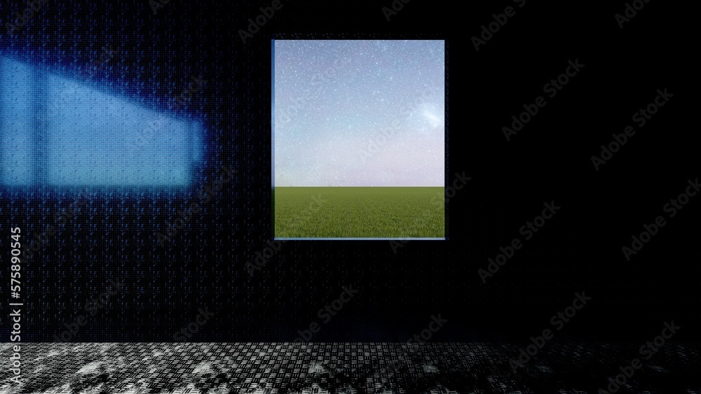 Fotografie empty windows with grassfield view