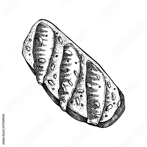 Little smoked sprats sandwich hand drawn illustration. Vector canape with canned fish and spices sketch isolated on white background. Party finger food or Appetizer illustration for restaurant menu