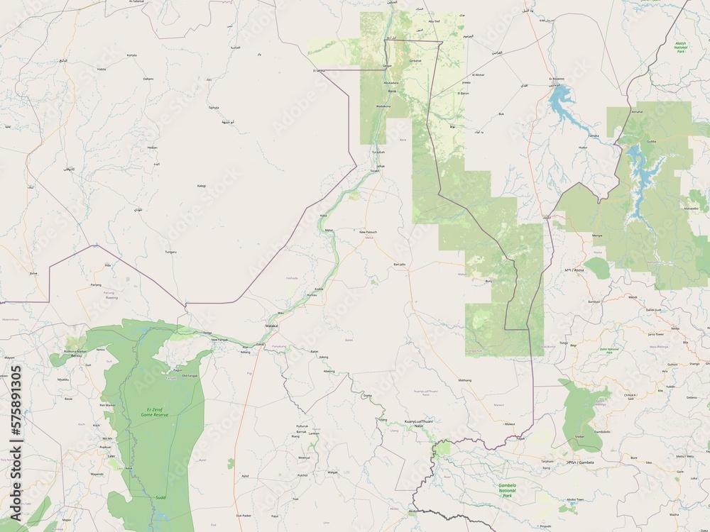 Fototapeta premium Upper Nile, South Sudan. OSM. No legend