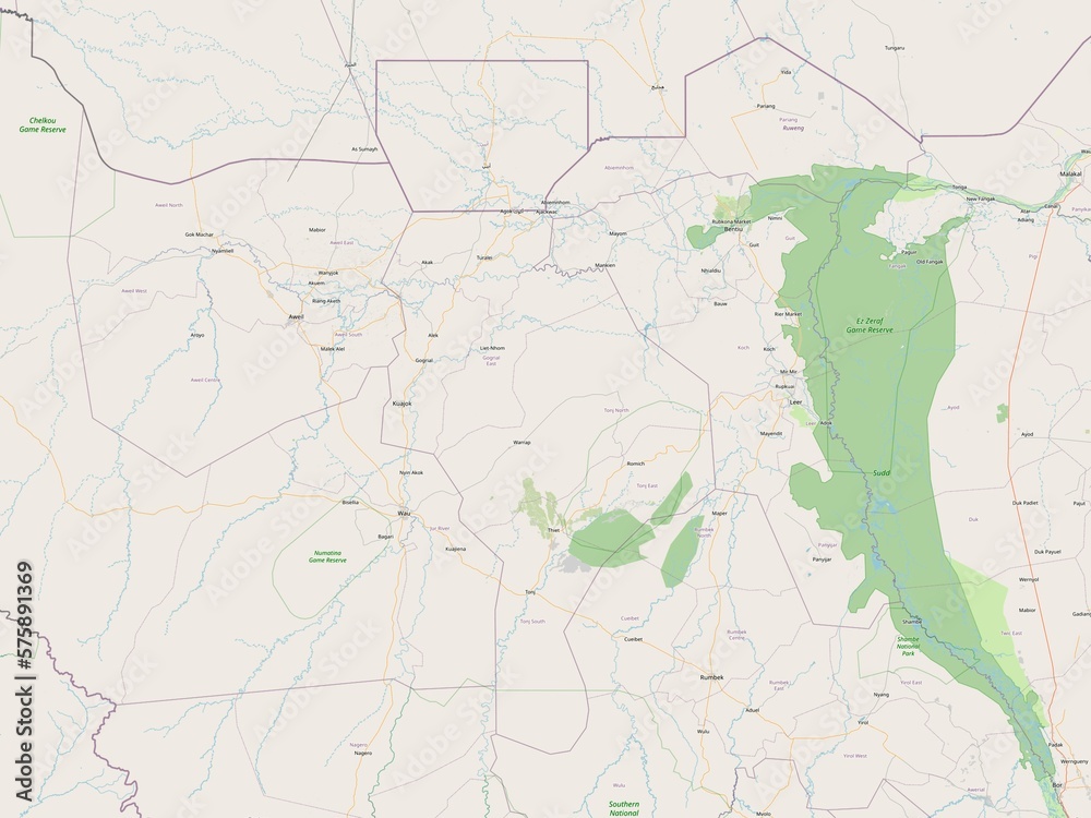 Fototapeta premium Warrap, South Sudan. OSM. No legend