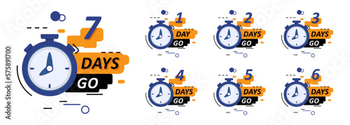 Countdown announcement message days to go with stopwatch in a flat design