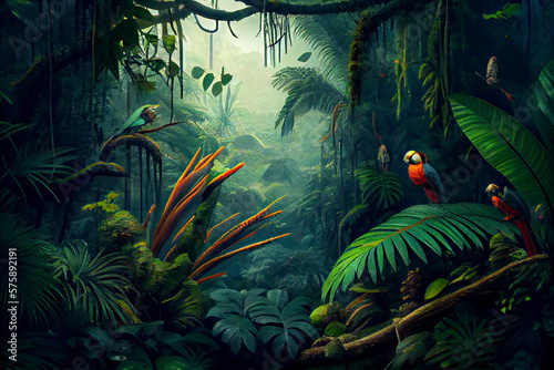 tropical rainforest is a dense, lush forest located in tropical regions near the equator