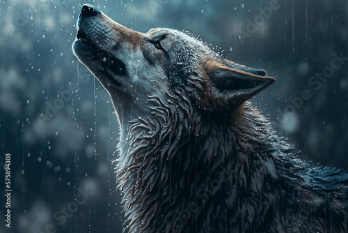 wolf animal in the rain, generative ai