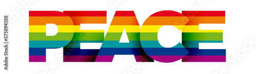 The word Peace. Vector banner and logo with rainbow text and peace flag