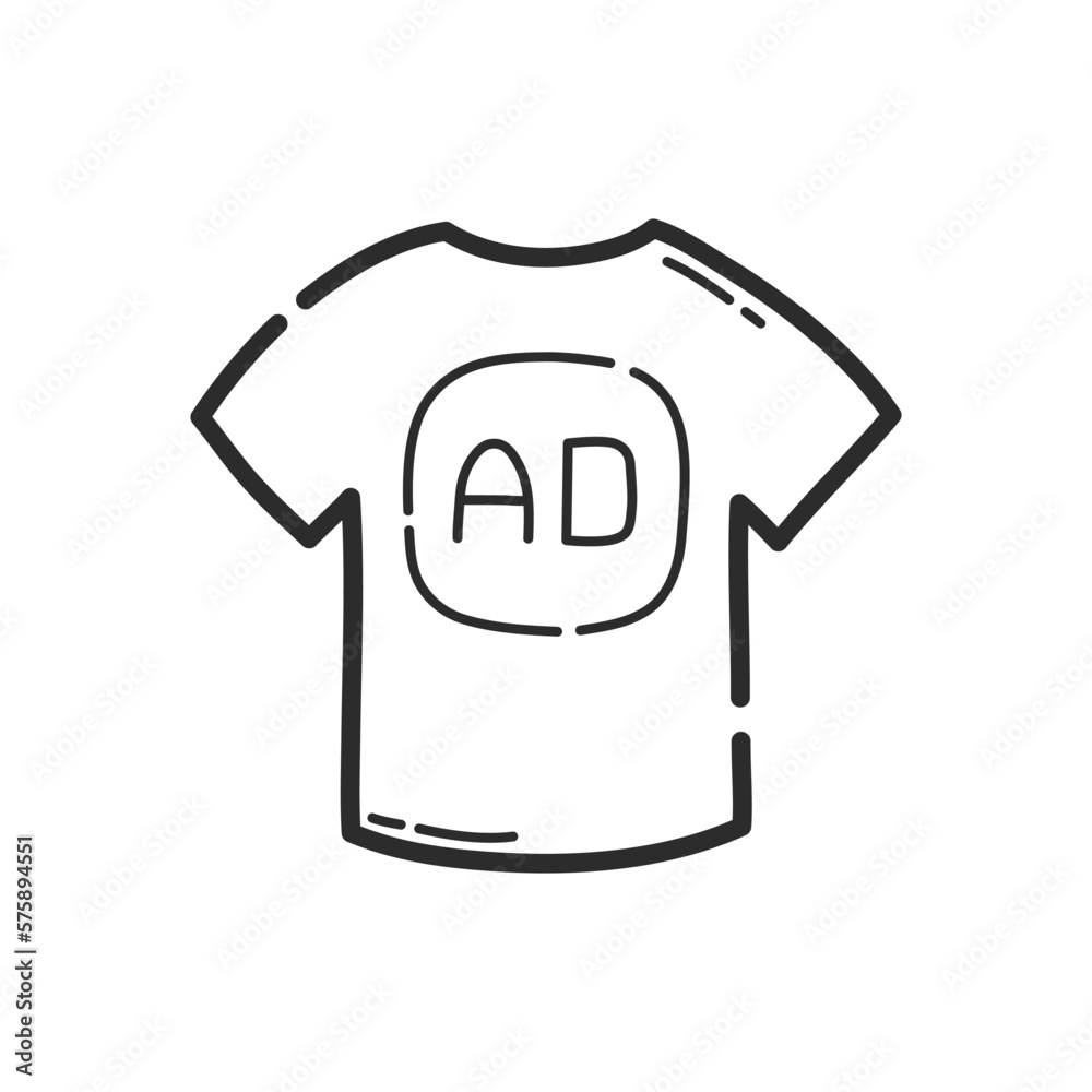 T-shirt with advertising print icon. Hand drawing design style. Vector.