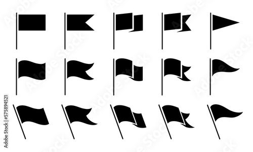 Flags vector icons collection. Black vector elements on white background.
