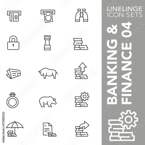 Thin line icon set of banking, business and financial symbols