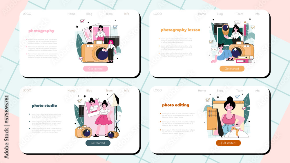 Photography course web banner or landing page set. Photographer Photography course web banner or landing page set. Photographer