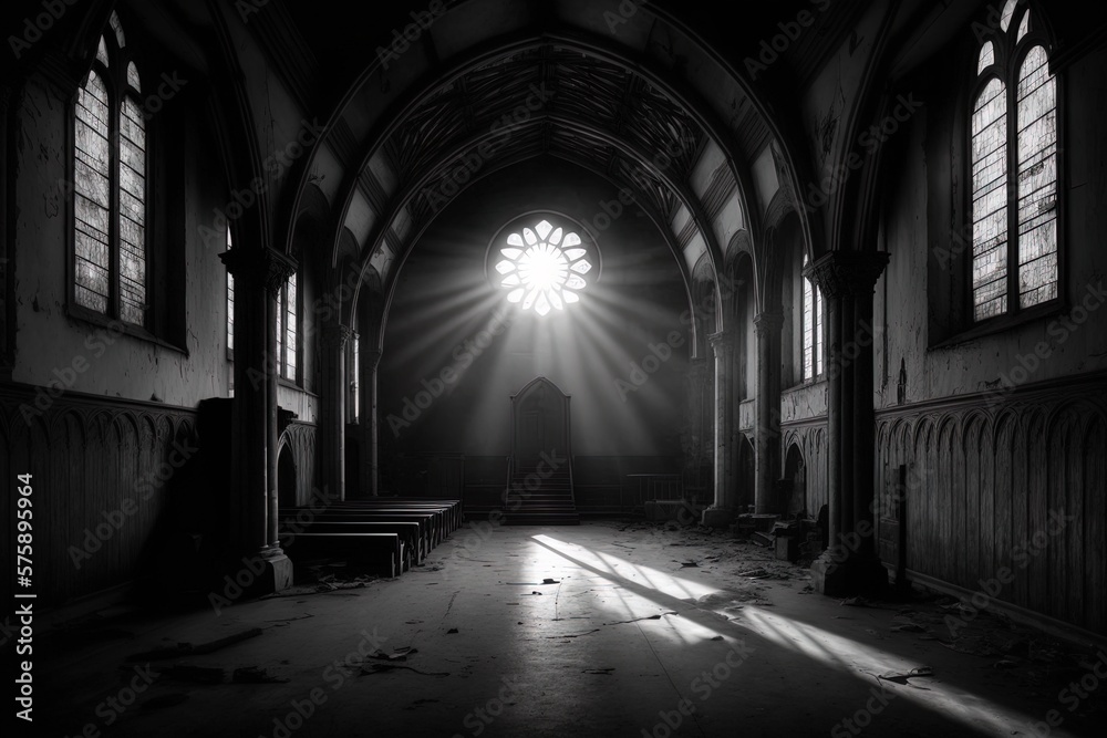 A Sombre Silence: An Empty Church in Despair. Generative AI A Sombre Silence: An Empty Church in Despair. Generative AI